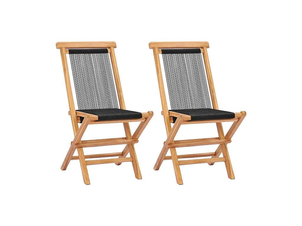 Chaises pliables de jardin 2 pcs Bois de teck solide et corde SEF40741