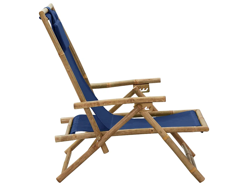 Silla de relax reclinable de bambú y tela azul marino ES94441