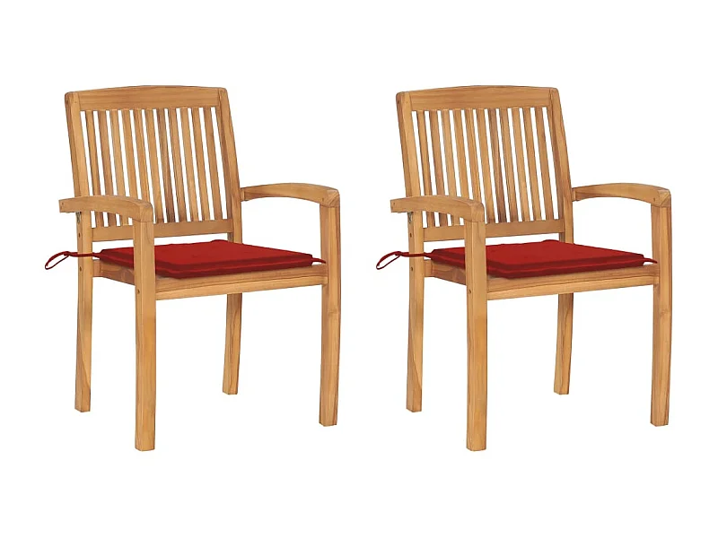 Tuinstoelen 2 st met rode kussens massief teakhout NL63843