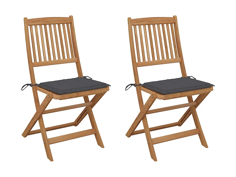 Chaises pliables de jardin 2 pcs avec coussins Bois d'acacia SEF20052