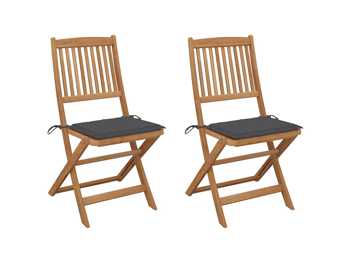 Chaises pliables de jardin 2 pcs avec coussins Bois d'acacia SEF20052