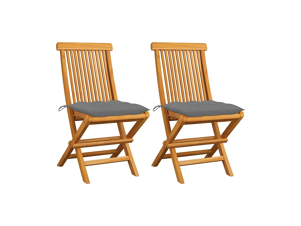 Chaises de jardin avec coussins gris 2 pcs Bois de teck massif SEF61466