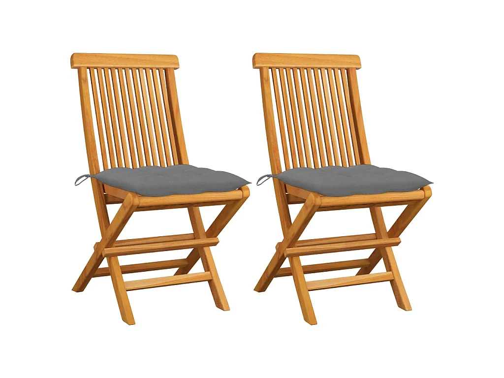 Chaises de jardin avec coussins gris 2 pcs Bois de teck massif SEF61466