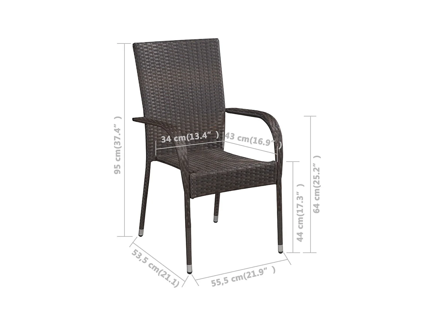 Chaises empilables d'extérieur 4 pcs Résine tressée Marron SEF23862