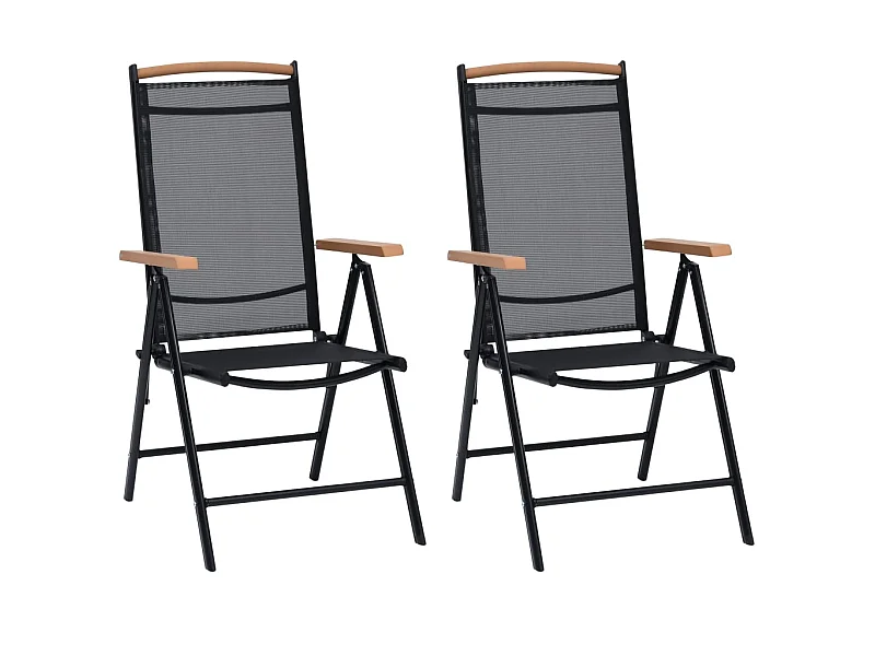 Chaises de jardin pliables 2 pcs aluminium et textilène noir SEF26737