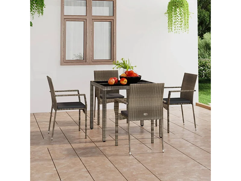 Cadeiras de jardim c/ almofadões 4 pcs vime PE cinzento PT246845