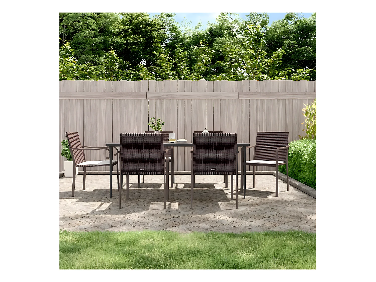 Chaises de jardin et coussins lot de 6 marron 56x59x84 cm rotin SEF35738