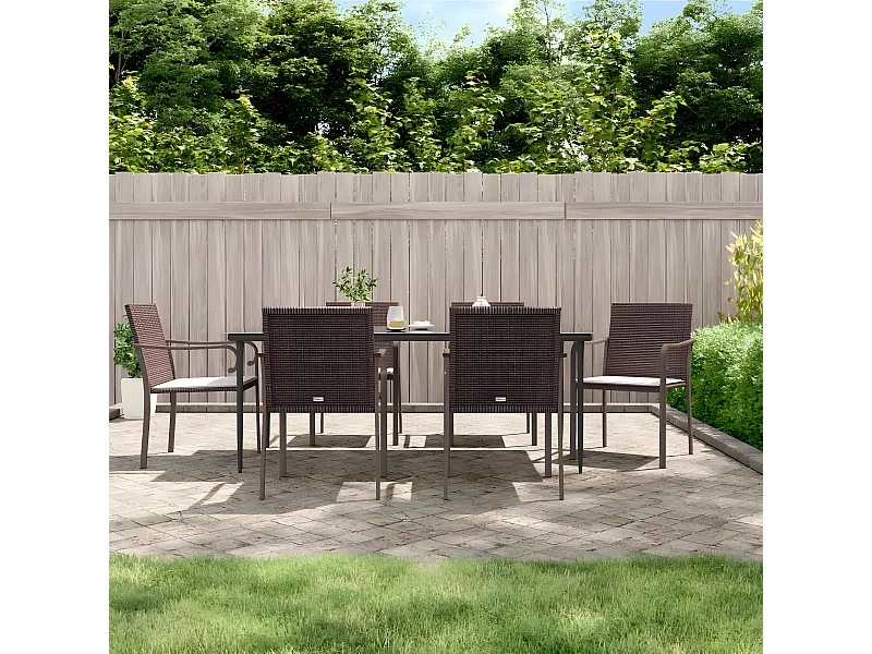 Chaises de jardin et coussins lot de 6 marron 56x59x84 cm rotin SEF35738