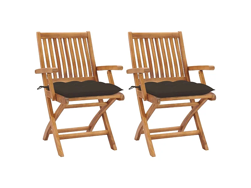 Chaises de jardin 2 pcs avec coussins taupe Bois de teck massif SEF64785