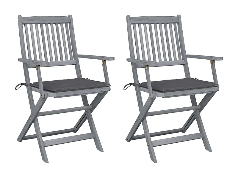 Chaises pliables d'extérieur 2 pcs avec coussins Bois d'acacia SEF75847