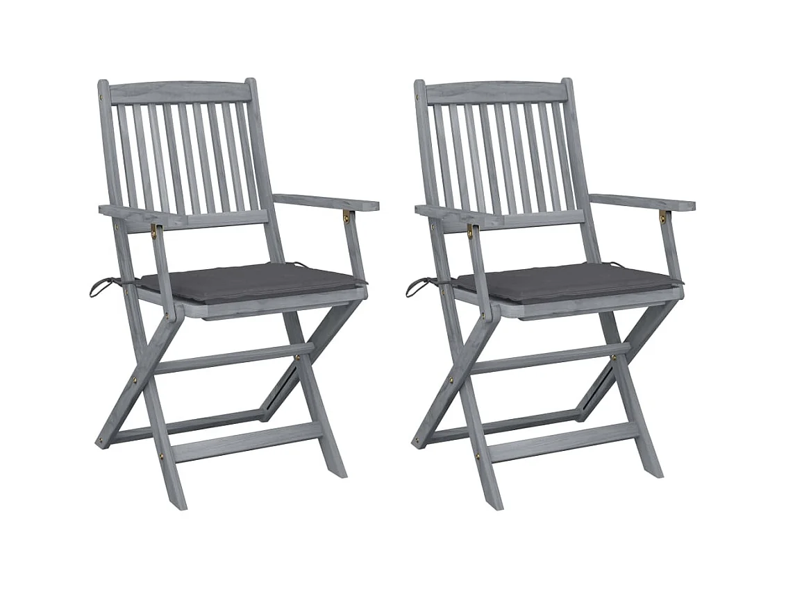 Chaises pliables d'extérieur 2 pcs avec coussins Bois d'acacia SEF75847