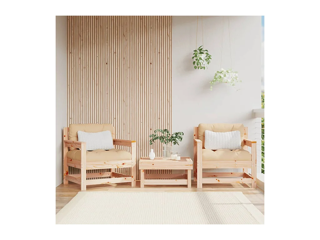 lot de 2 Chaises de jardin avec coussins bois de pin massif PWRS40558