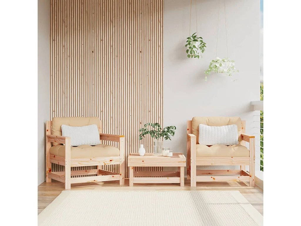 lot de 2 Chaises de jardin avec coussins bois de pin massif PWRS40558