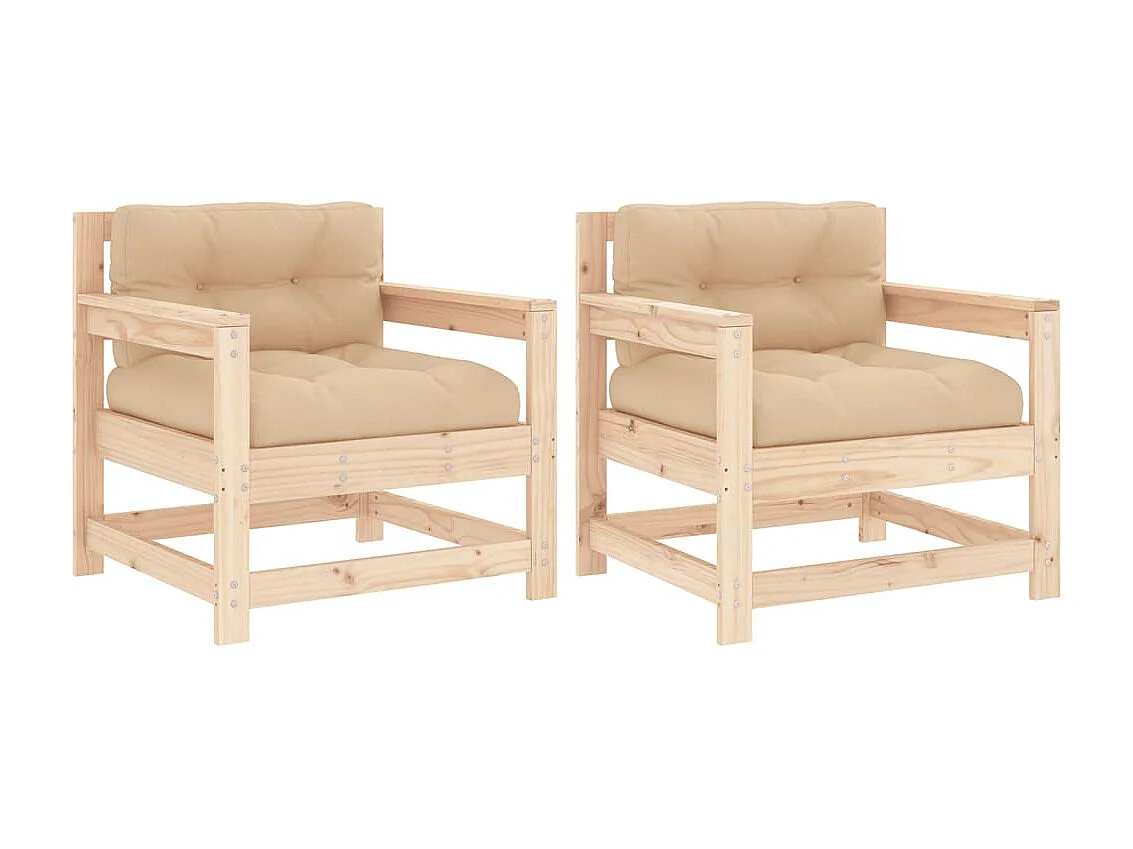 lot de 2 Chaises de jardin avec coussins bois de pin massif PWRS40558