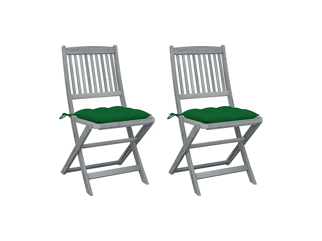 Chaises pliables d'extérieur 2 pcs avec coussins Bois d'acacia SEF57124