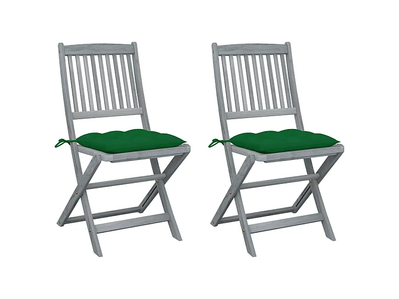 Chaises pliables d'extérieur 2 pcs avec coussins Bois d'acacia SEF57124