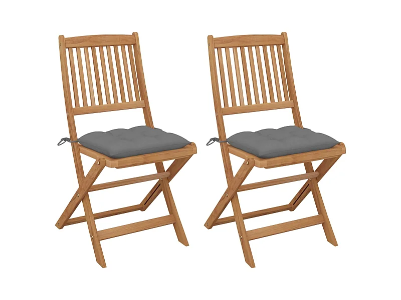 Chaises pliables de jardin 2 pcs avec coussins Bois d'acacia SEF12218