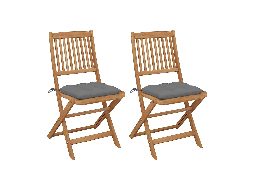 Chaises pliables de jardin 2 pcs avec coussins Bois d'acacia SEF12218