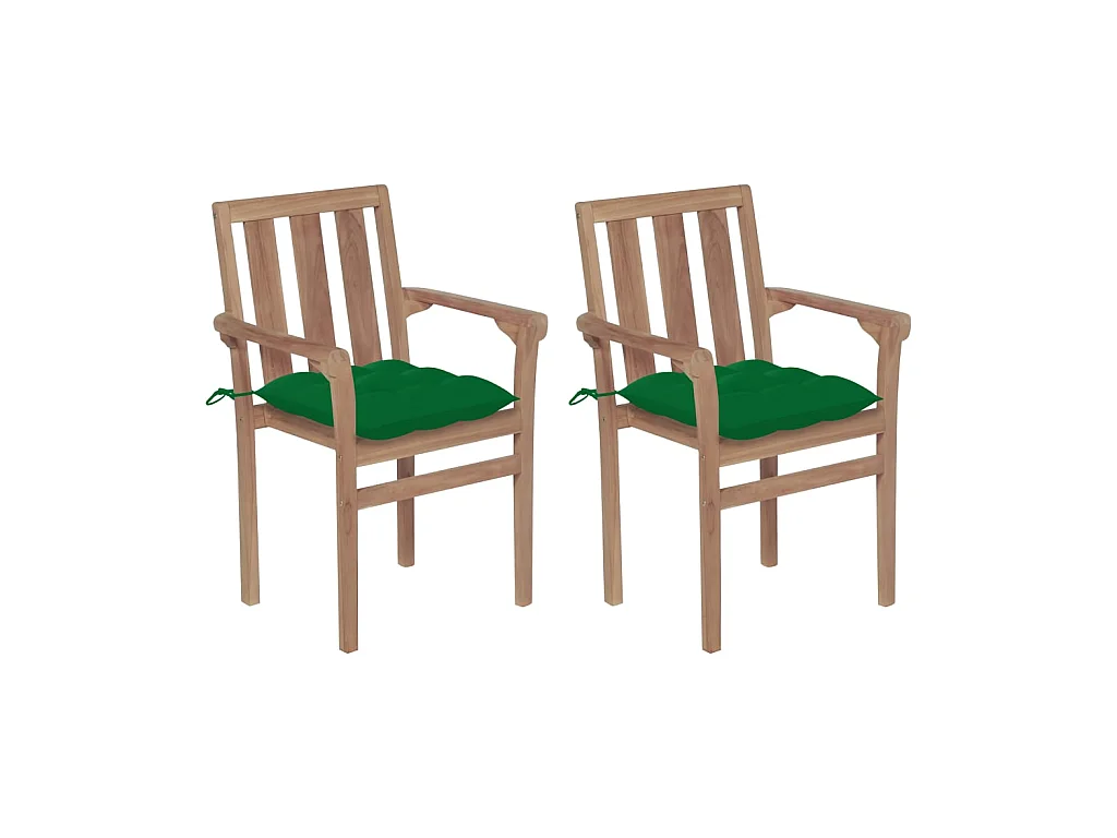 Tuinstoelen 2 st met groene kussens massief teakhout NL75864