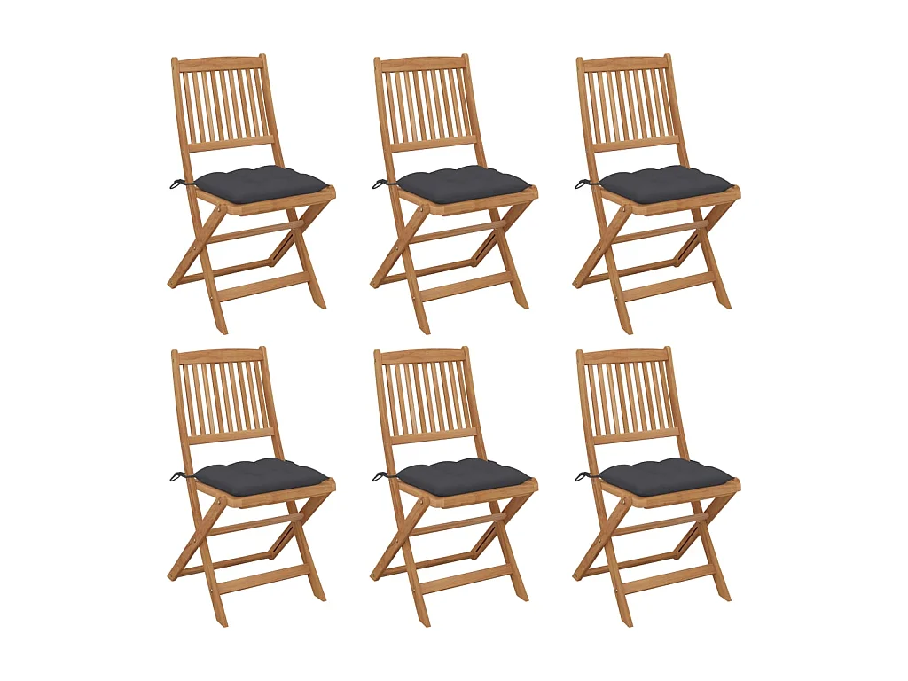 Chaises pliables de jardin 6 pcs avec coussins Bois d'acacia SEF85842