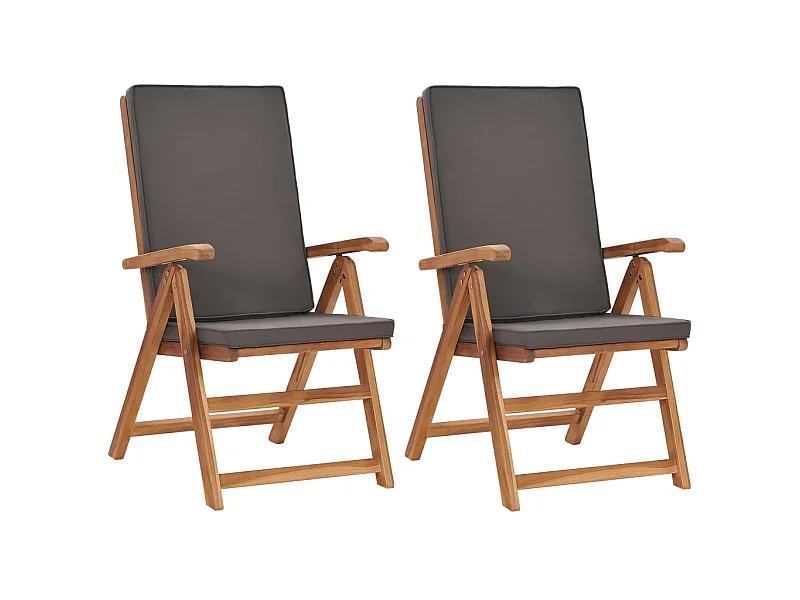 Chaises inclinables 2 pcs avec coussins Teck solide Gris SEF77465
