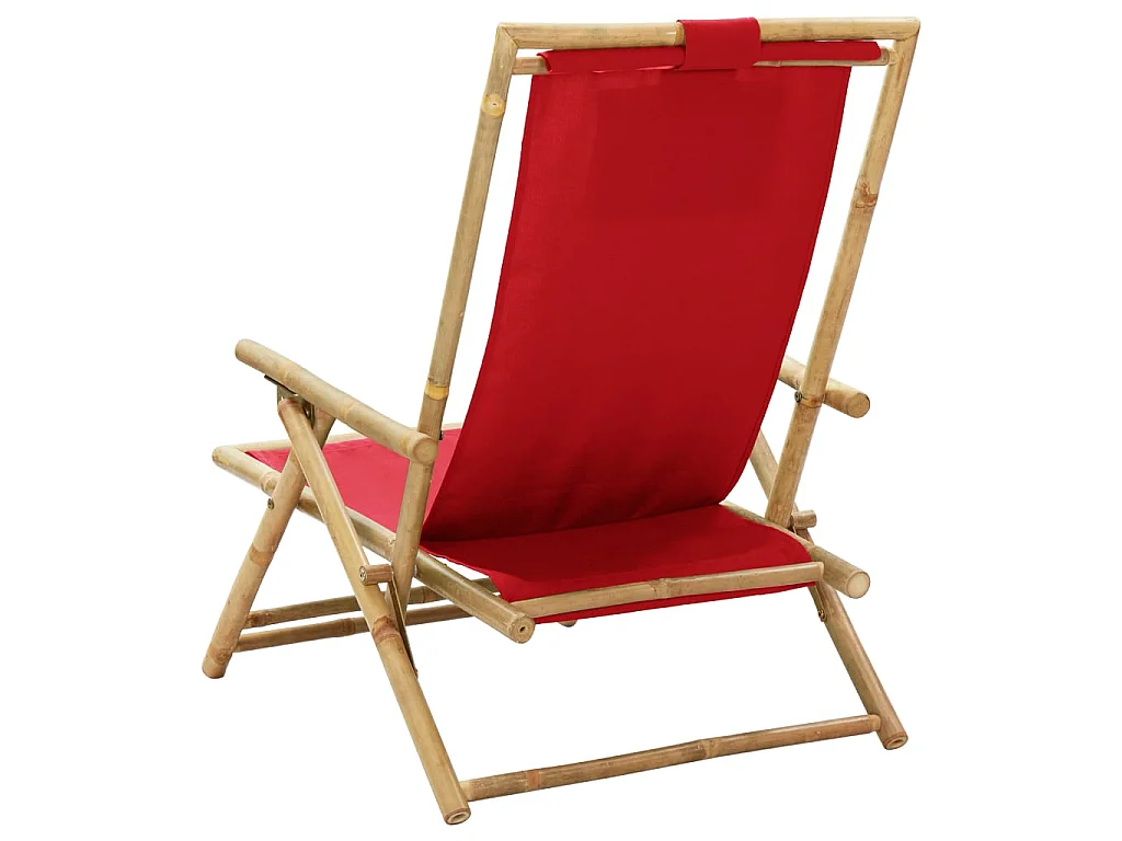 Chaise de jardin inclinable Rouge Bambou et tissu SEF61203