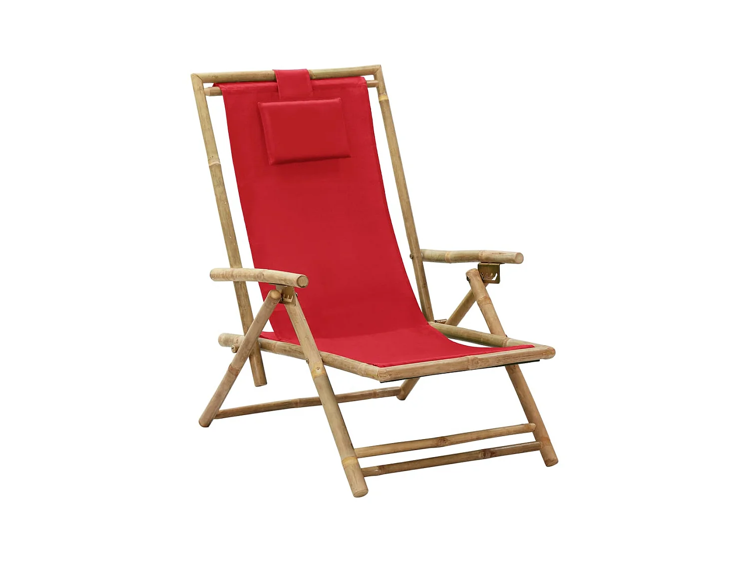 Chaise de jardin inclinable Rouge Bambou et tissu SEF61203