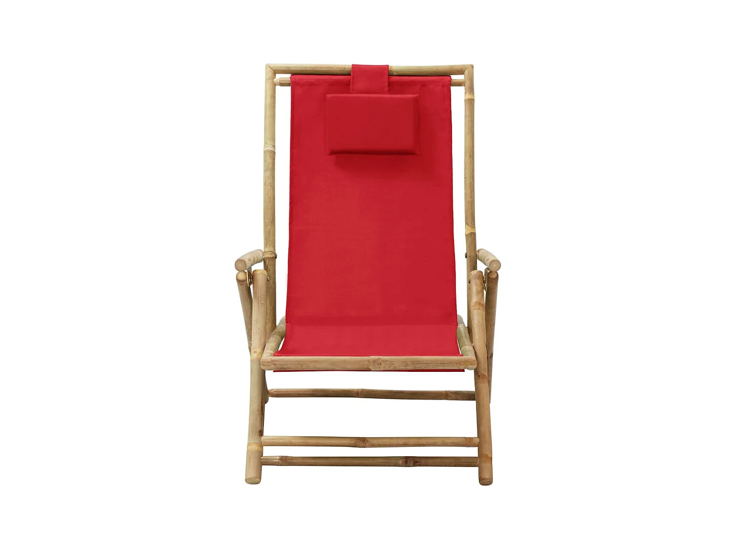 Silla de relax reclinable de bambú y tela roja ES47631