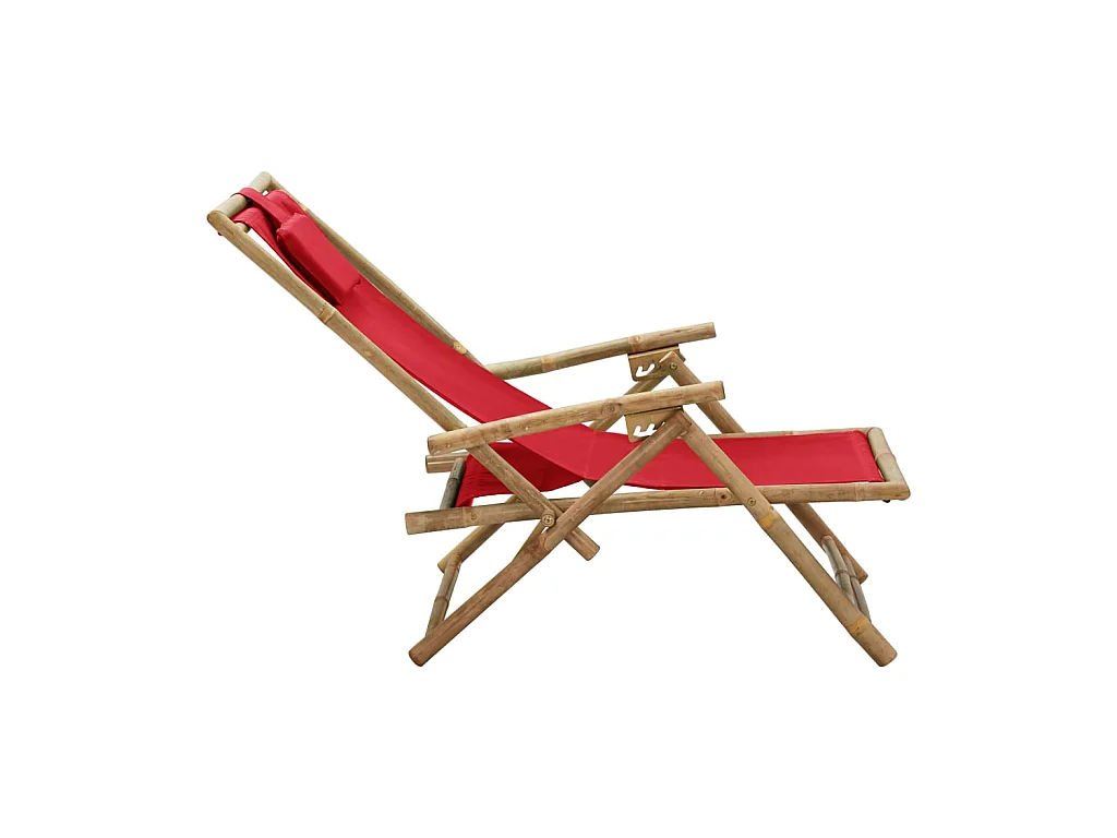 Silla de relax reclinable de bambú y tela roja ES47631
