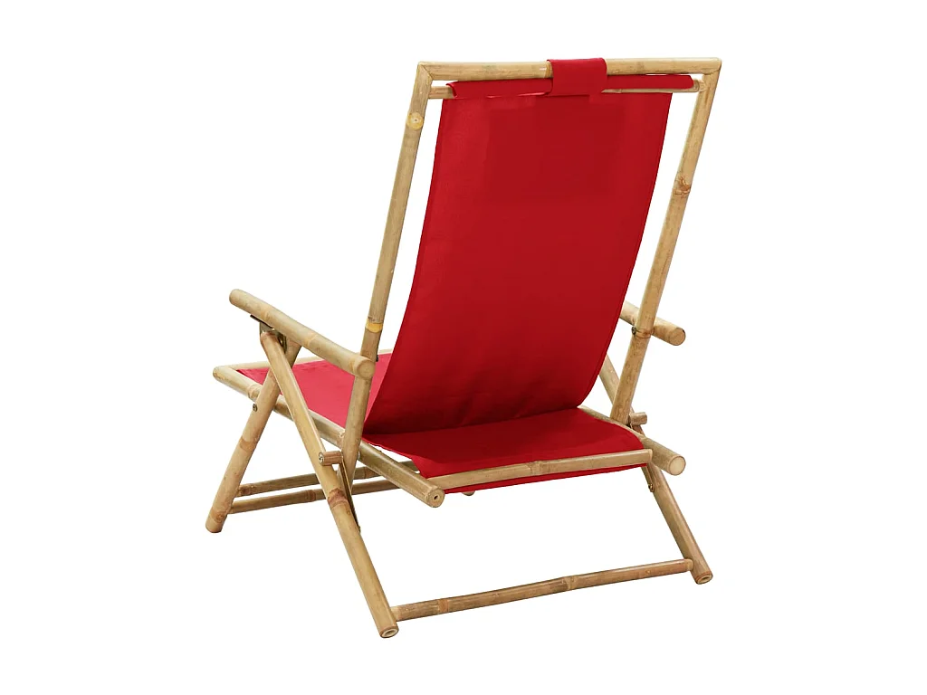Silla de relax reclinable de bambú y tela roja ES47631