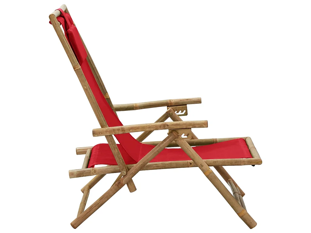 Chaise de jardin inclinable Rouge Bambou et tissu SEF61203