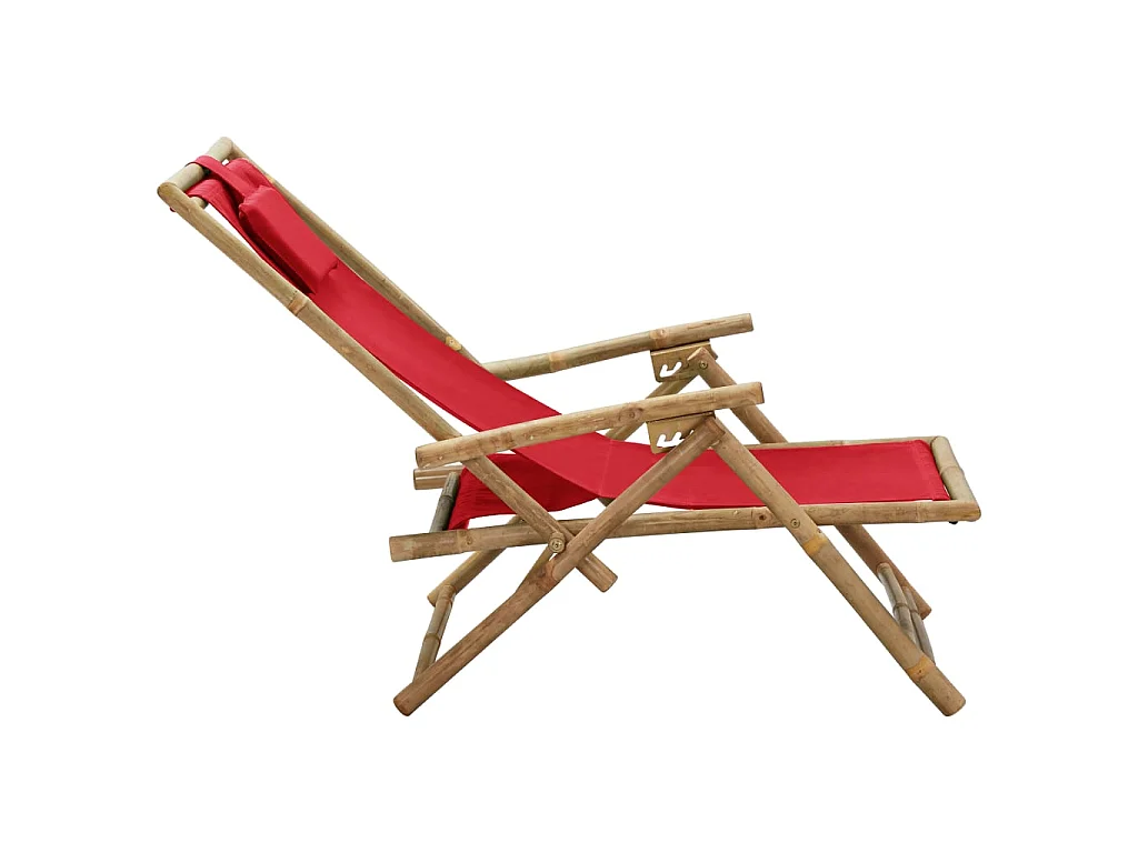 Chaise de jardin inclinable Rouge Bambou et tissu SEF61203