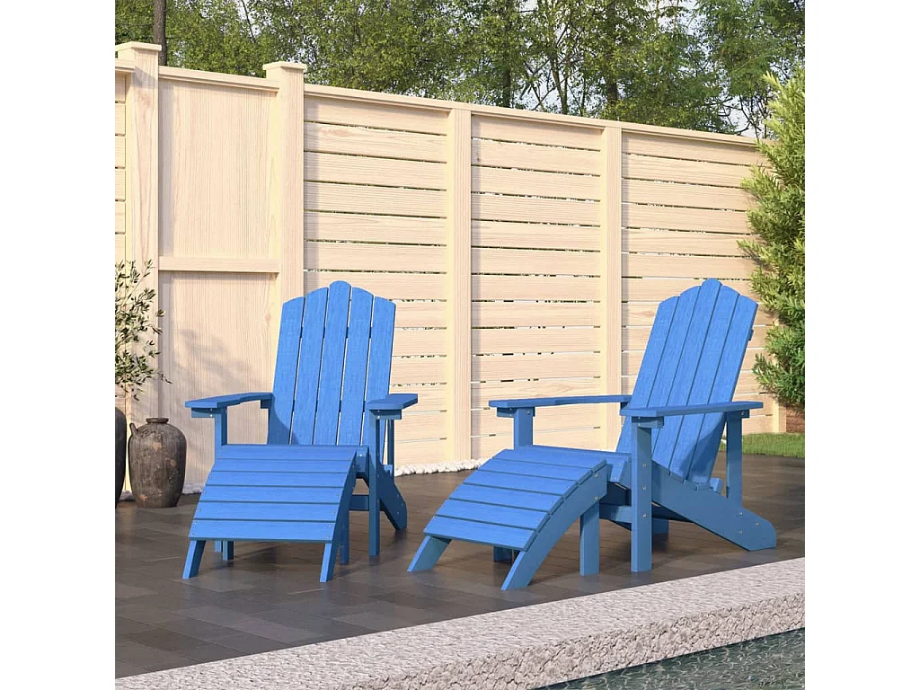 Chaises de jardin Adirondack 2 pcs avec repose-pieds PEHD Bleu SEF79308
