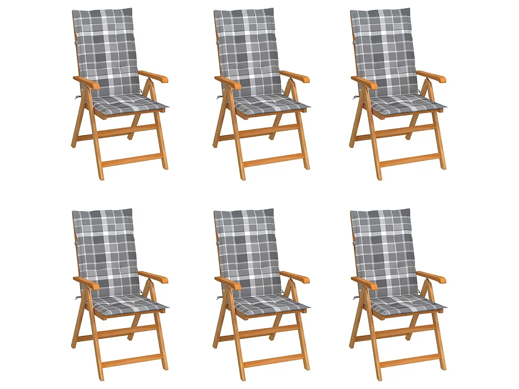 Chaises de jardin 6 pcs avec coussins à carreaux gris Teck SEF38227