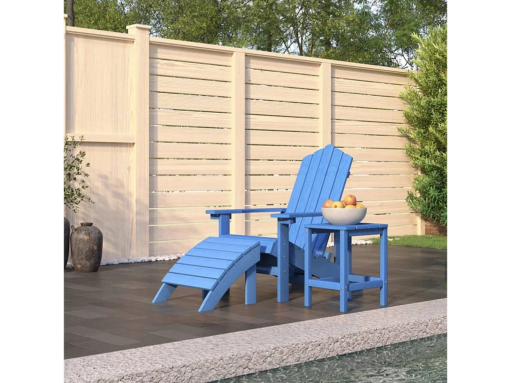 Chaise de jardin Adirondack repose-pied table PEHD Bleu aqua SEF24721