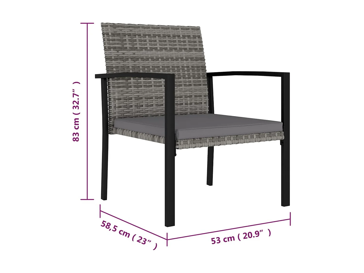 Tuinstoelen 2 st poly rattan grijs NL20002