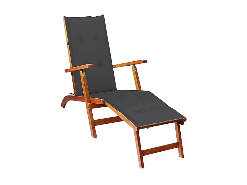 Chaise de terrasse avec repose-pied et coussin Acacia solide SEF77898