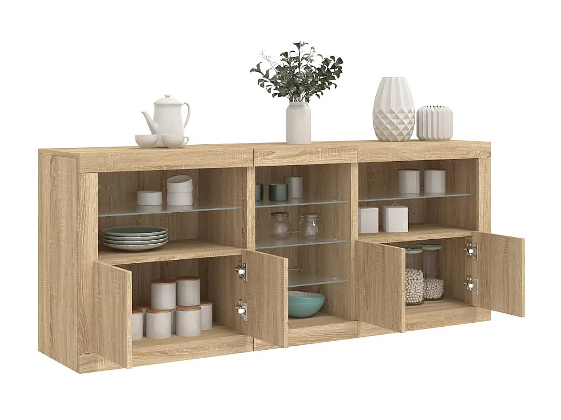 Sideboard mit LED-Leuchten Anrichte Sonoma-Eiche 181,5x37x67 cm -RM49082
