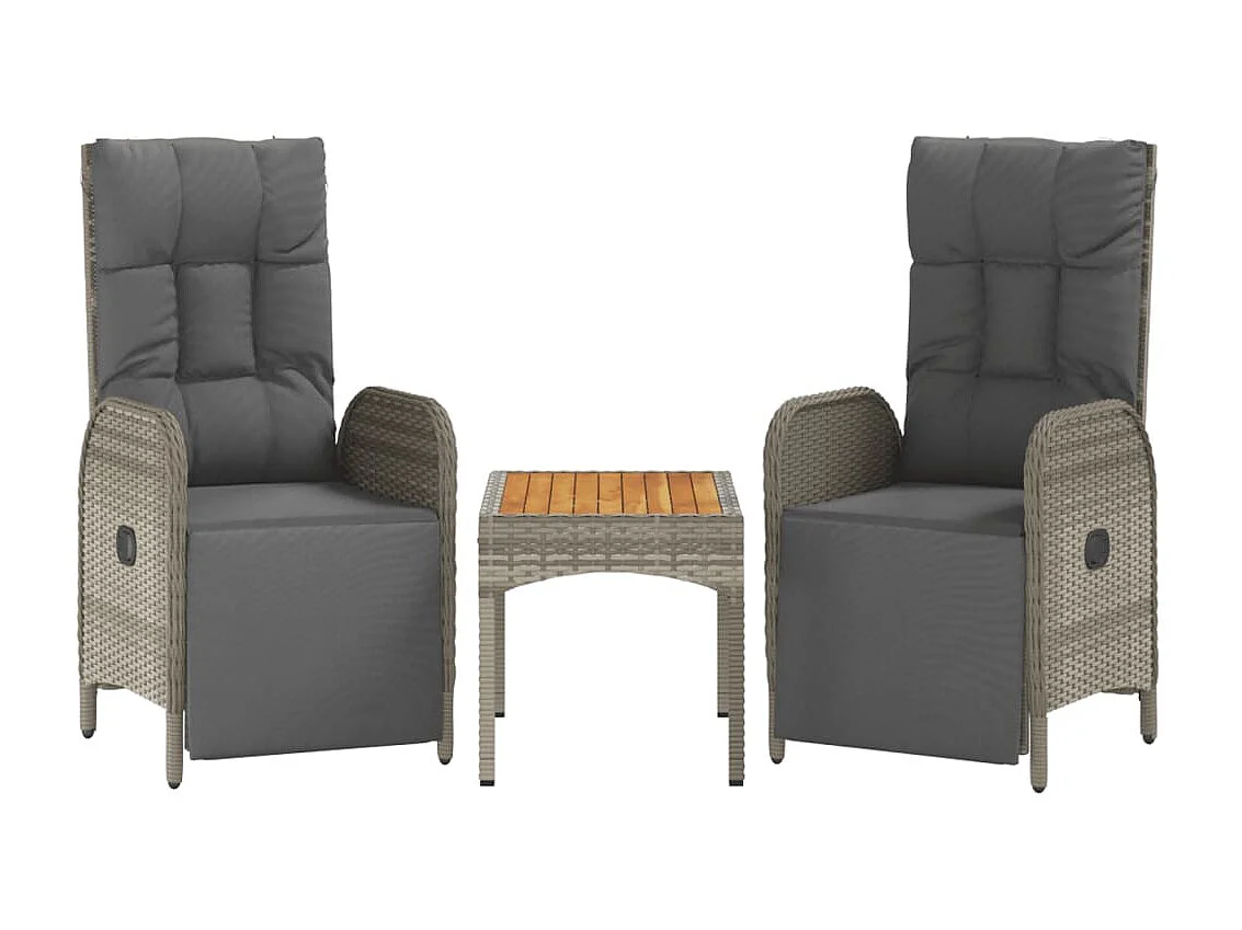 Chaises inclinables de jardin 2pcs et table gris résine tressée SEF89352