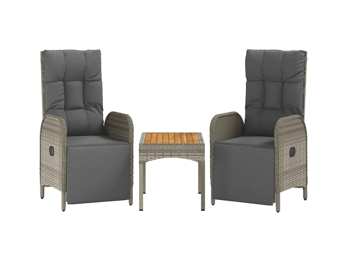 Chaises inclinables de jardin 2pcs et table gris résine tressée SEF89352