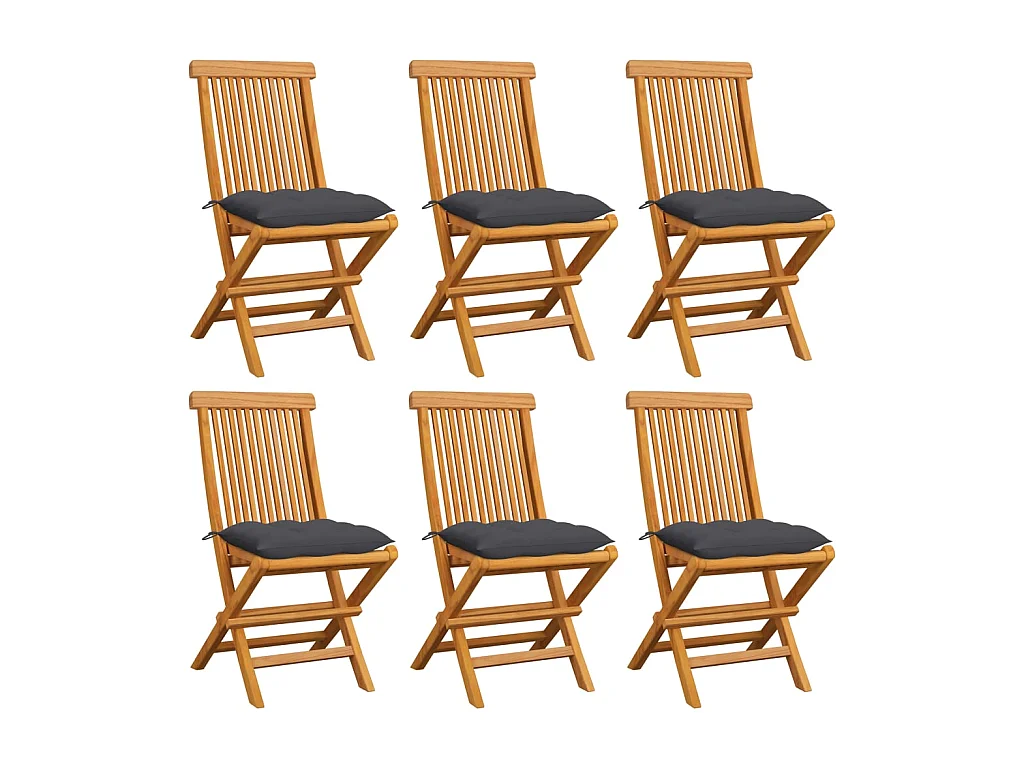Chaises de jardin avec coussins anthracite 6 pcs Bois de teck SEF11991