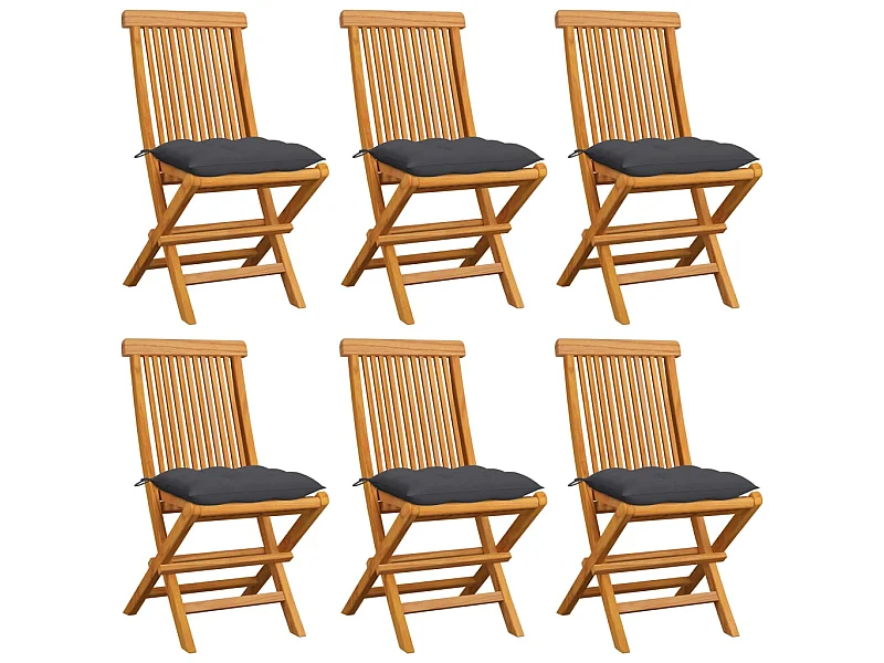 Chaises de jardin avec coussins anthracite 6 pcs Bois de teck SEF11991