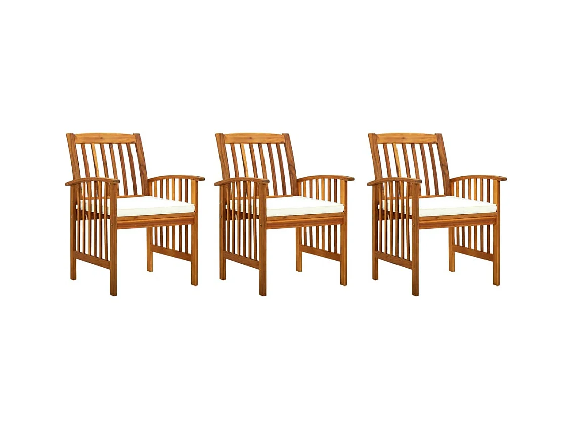Chaises à dîner de jardin 3pcs et coussins Bois d'acacia massif SEF63956