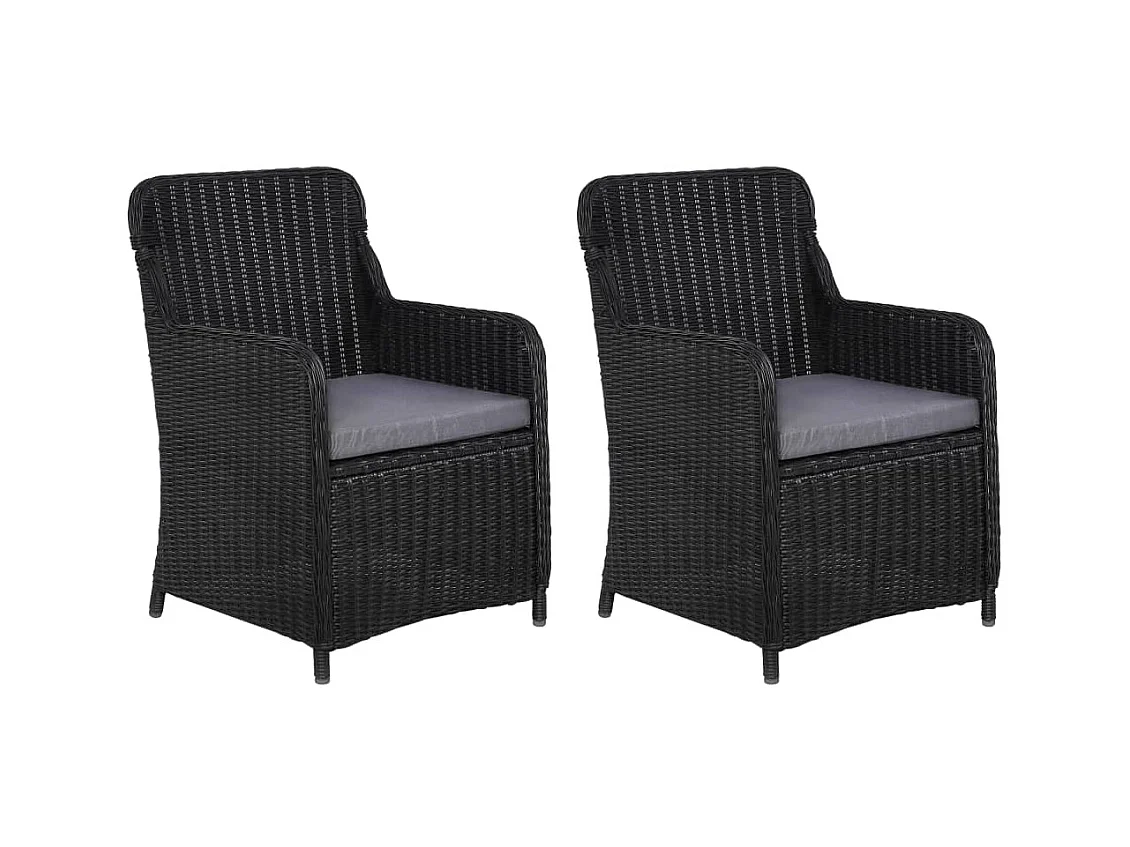 2 pcs Chaises de jardin avec coussins Résine tressée Noir SEF94839