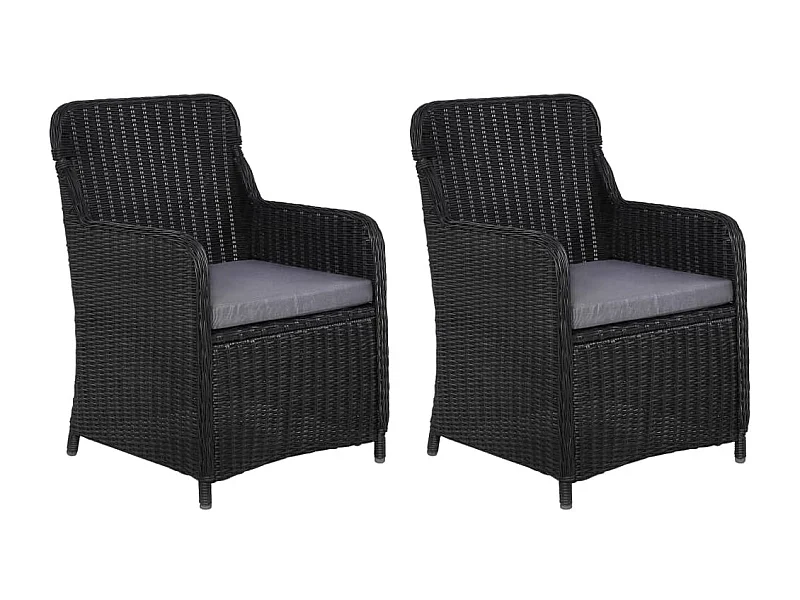 2 pcs Chaises de jardin avec coussins Résine tressée Noir SEF94839