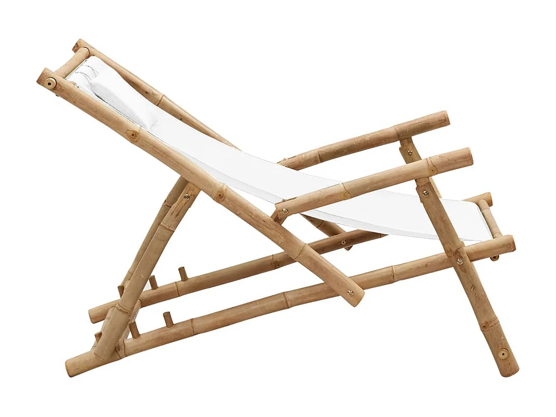 Chaise de jardin Bambou et toile Blanc crème SEF78853