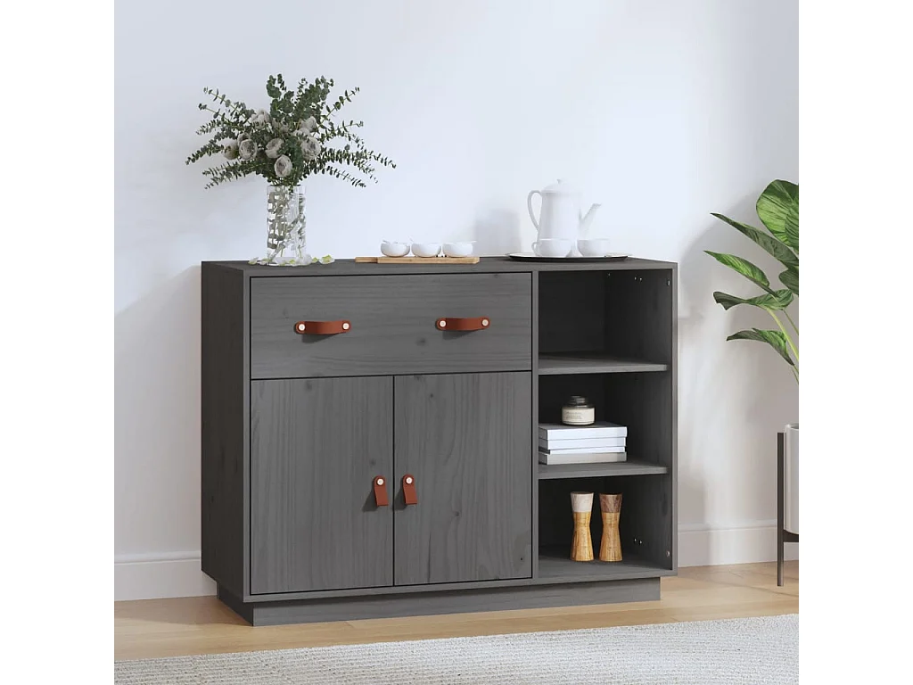 Sideboard Grau - Lowboard 98,5x40x75 cm Massivholz Kiefer -RM95667