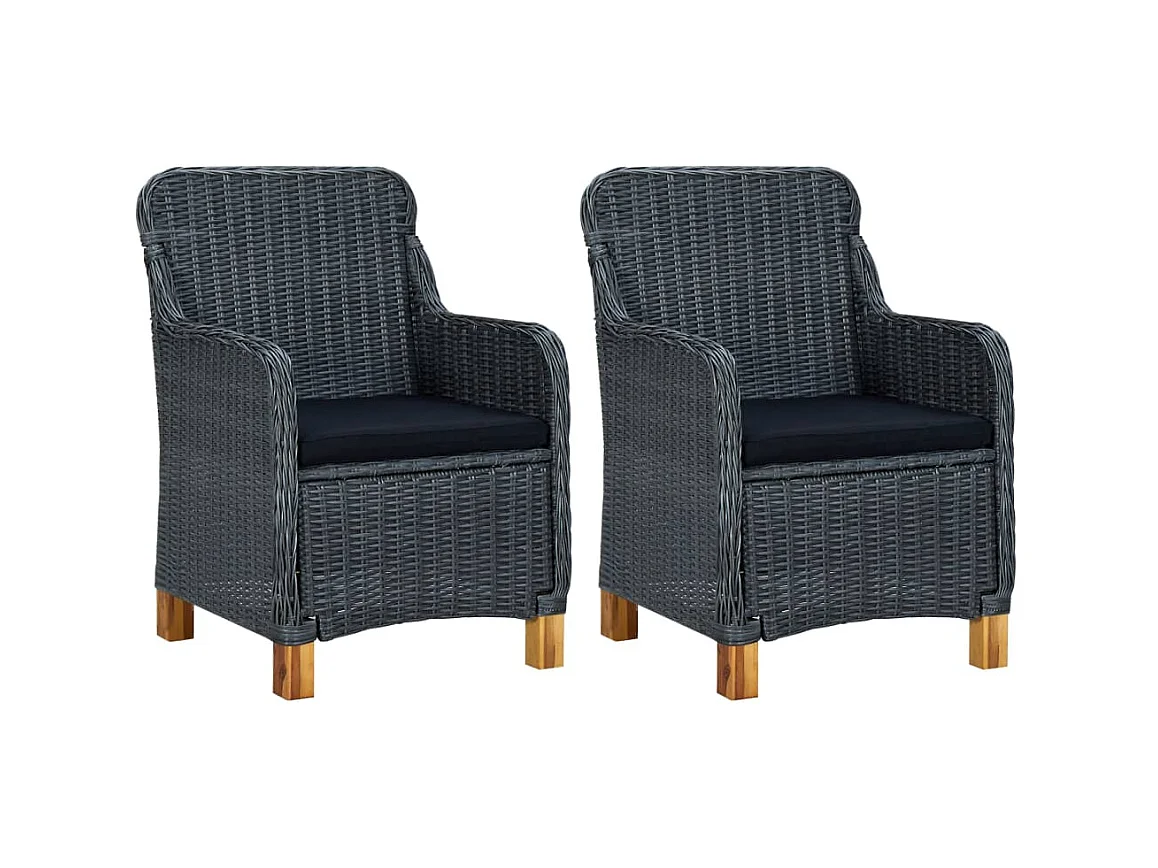Chaises de jardin avec coussins 2 pcs Résine tressée Gris foncé SEF25638