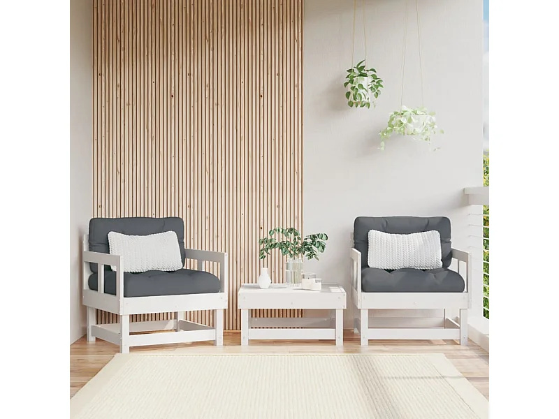 Cadeiras de jardim c/ almofadões 2 pcs pinho maciço branco PT754620