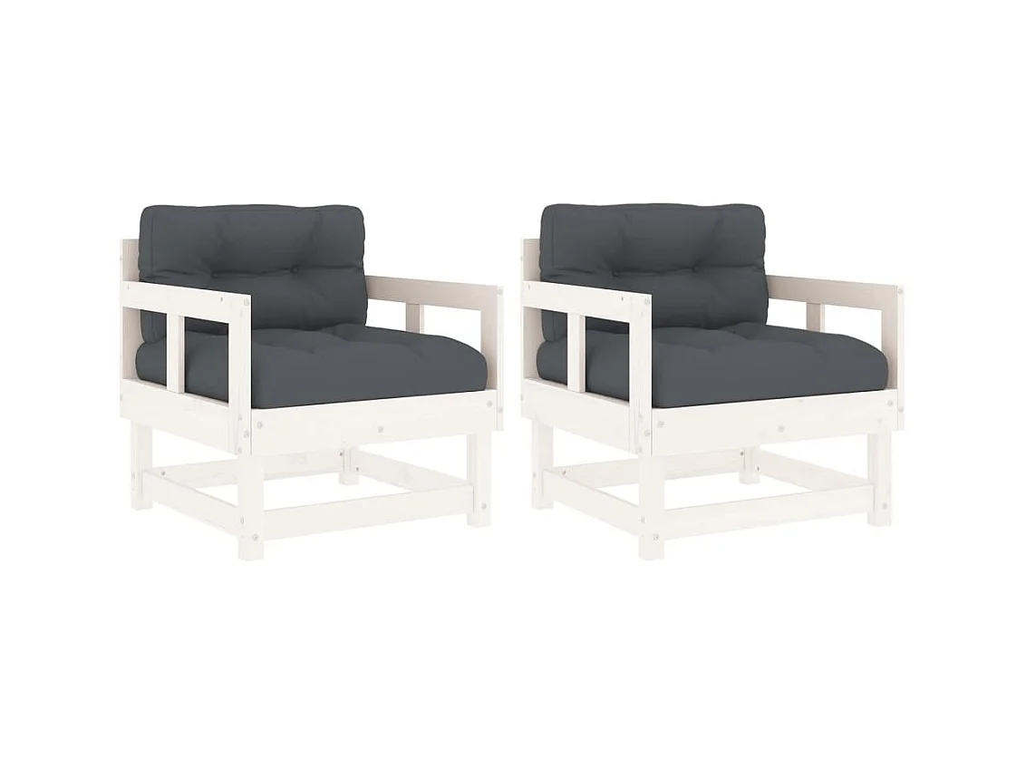lot de 2 Chaises de jardin avec coussins blanc bois de pin massif PWRS78868